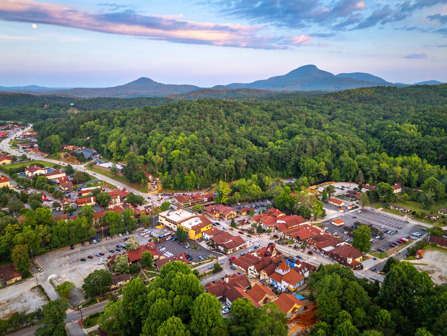 Aerial view of Helen, Georgia's Bavarian alpine village